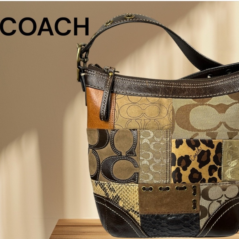 Coach Brown and Tan Monogram Shoulder Bag